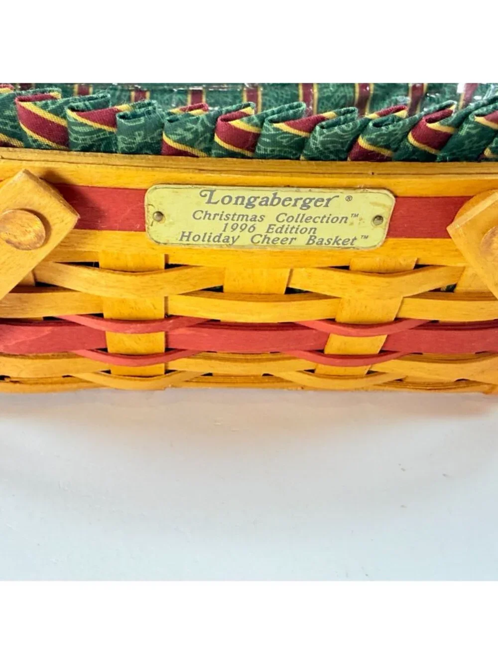 Longaberger 1996 Christmas Holiday Cheer Basket W/ Protector & Fabric Liner USA